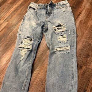 RVCA Relaxed Fit Distressed Light Blue Jeans